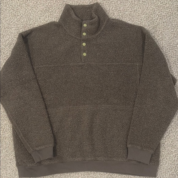 Men's Olive Green Pullover Teddy Sweatshirt - Picture 1 of 7